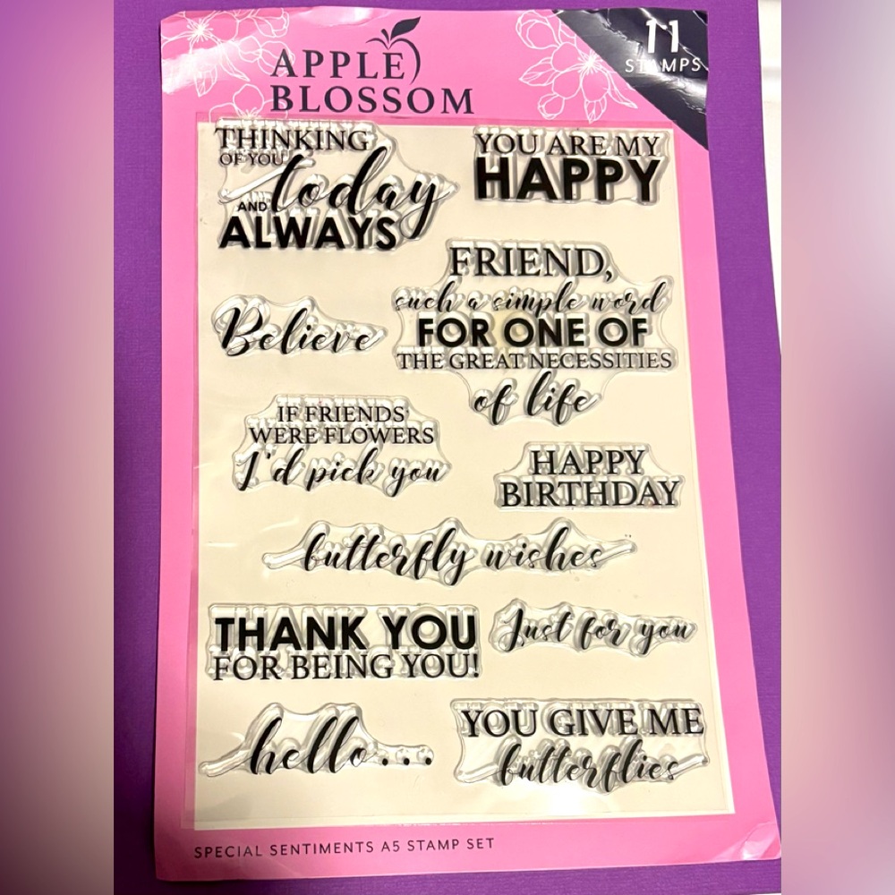 Apple Blossoms Special Sentiments Set of 11 Stamps for cards, scrapbooking